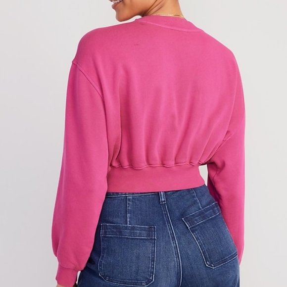 Cozy Oversized Cropped Fleece lined Sweatshirt - Picture 4 of 4